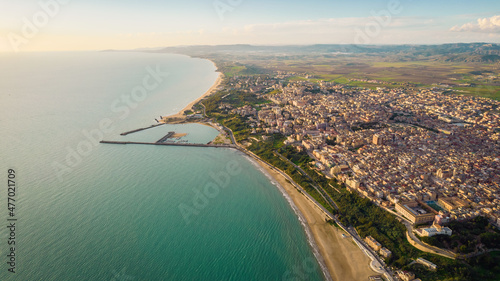 Aerial View of Gela City, Caltanissetta, Sicily, Italy, Europe