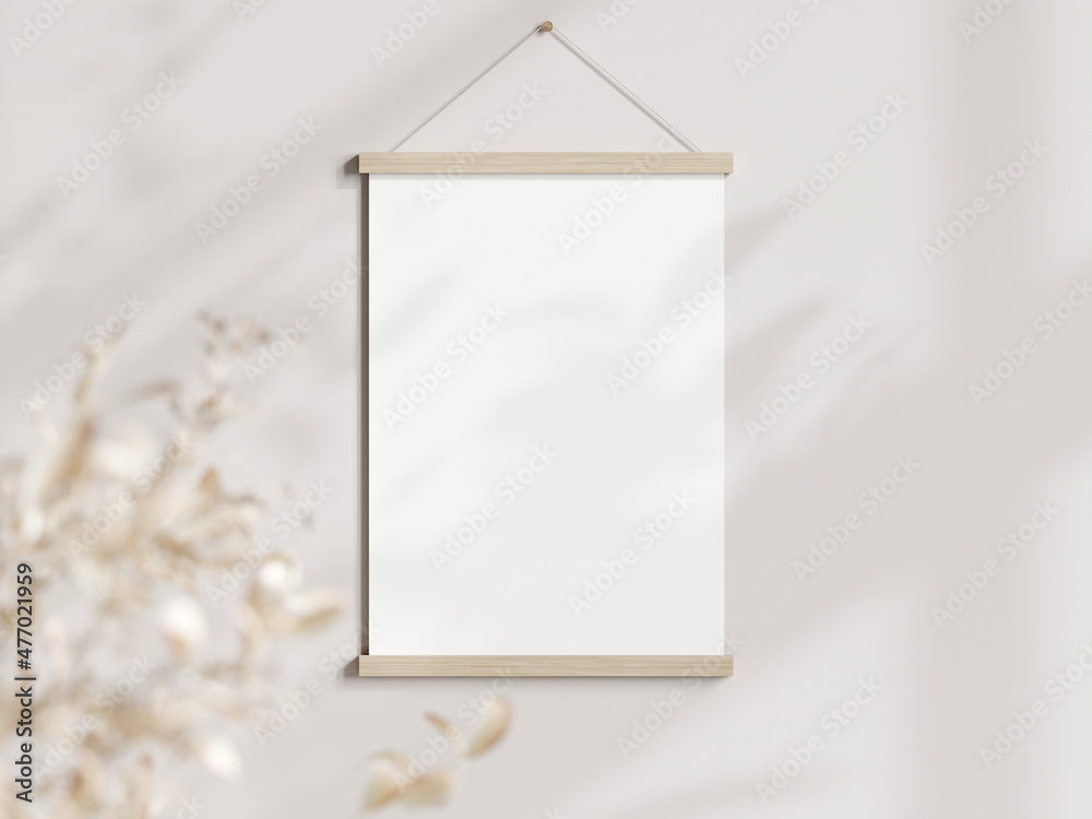 Smash haai affix Poster hanger mockup, wooden hanging poster frame, magnetic poster bar  mockup, vertical wood poster hanger mockup, 3d render Stock Illustration |  Adobe Stock