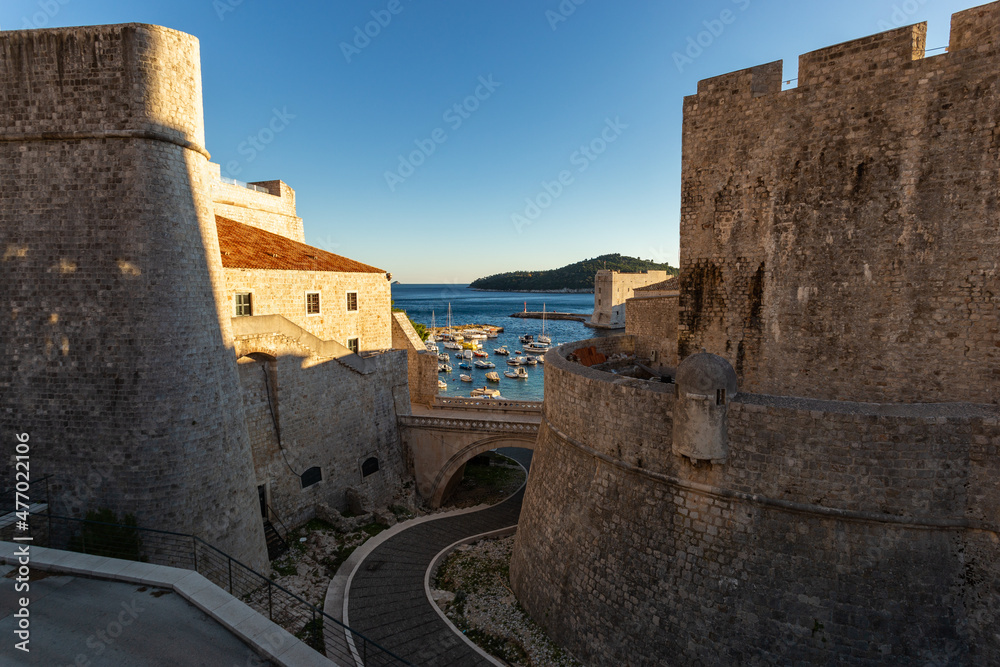 Old city walls with sight on Minceta Tower in Dubrovnik, Croatia