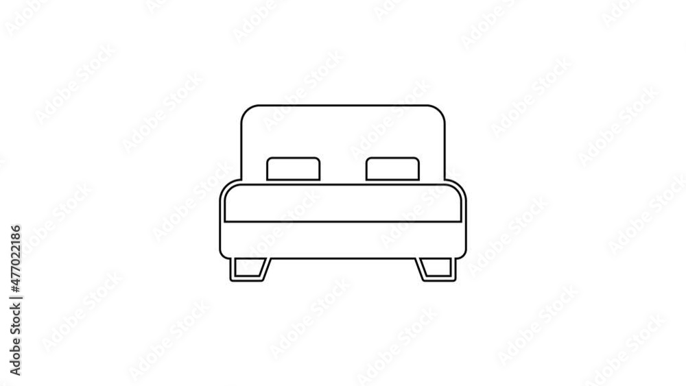 Black line Big bed for two or one person icon isolated on white background. 4K Video motion graphic animation
