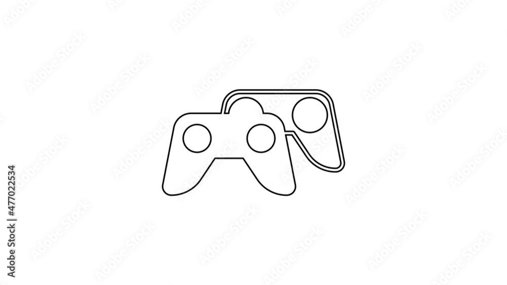 Black line Game controller or joystick for game console icon isolated on white background. 4K Video motion graphic animation Black line Game controller or joystick for game console icon isolated on white background. 4K Video motion graphic animation