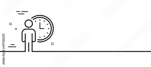 Person waiting line icon. Service time sign. Clock symbol. Minimal line illustration background. Waiting line icon pattern banner. White web template concept. Vector
