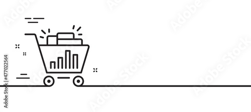 Seo shopping cart line icon. Search engine optimization sign. Analytics symbol. Minimal line illustration background. Seo shopping line icon pattern banner. White web template concept. Vector