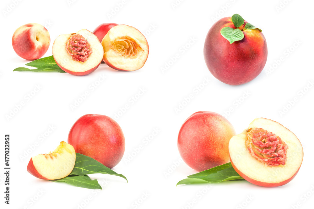 Set of isolated peaches on a white background clipping path