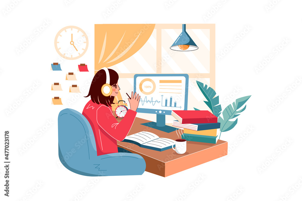 Working Remotely Illustration concept. Flat illustration isolated on white background