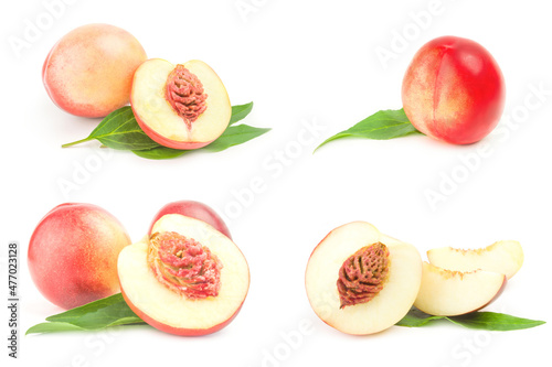 Set of juicy ripe peaches isolated on a white background cutout