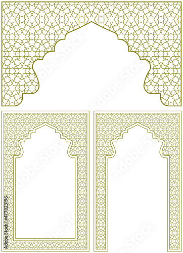 A set of three design elements. Two frames and an arch .