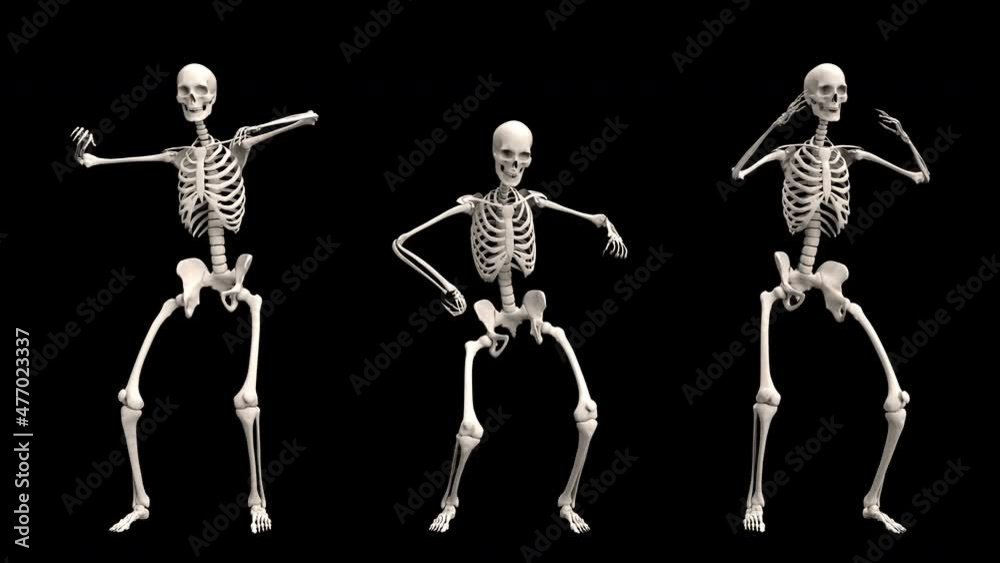 Skeletons chicken dance - 3d render looped with alpha channel. Skeletons chicken dance - 3d render looped with alpha channel.