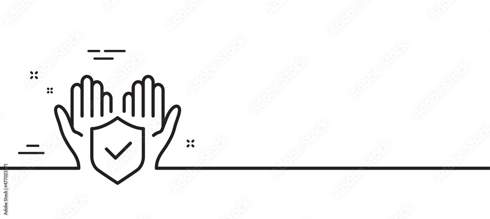 Insurance hands line icon. Risk coverage sign. Policyholder protection symbol. Minimal line illustration background. Insurance hand line icon pattern banner. White web template concept. Vector Insurance hands line icon. Risk coverage sign. Policyholder protection symbol. Minimal line illustration background. Insurance hand line icon pattern banner. White web template concept. Vector