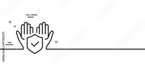 Insurance hands line icon. Risk coverage sign. Policyholder protection symbol. Minimal line illustration background. Insurance hand line icon pattern banner. White web template concept. Vector