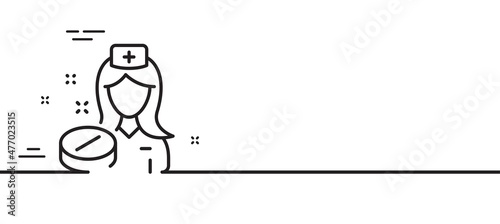 Nurse line icon. Medicine drugs sign. Pharmacy medication symbol. Minimal line illustration background. Nurse line icon pattern banner. White web template concept. Vector