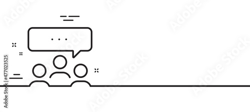 Meeting line icon. Discussion or consultation sign. People communication management symbol. Minimal line illustration background. Meeting line icon pattern banner. White web template concept. Vector