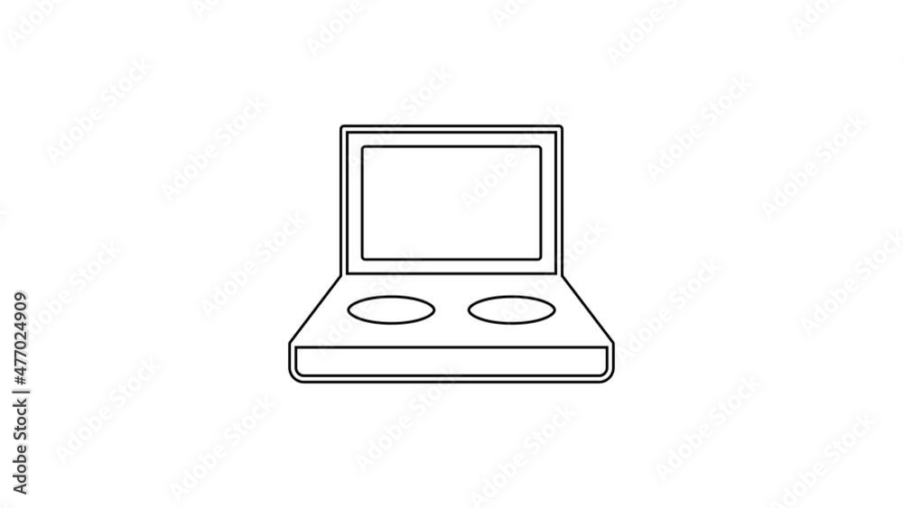 Black line Eye shadow palette with brush icon isolated on white background. 4K Video motion graphic animation Black line Eye shadow palette with brush icon isolated on white background. 4K Video motion graphic animation