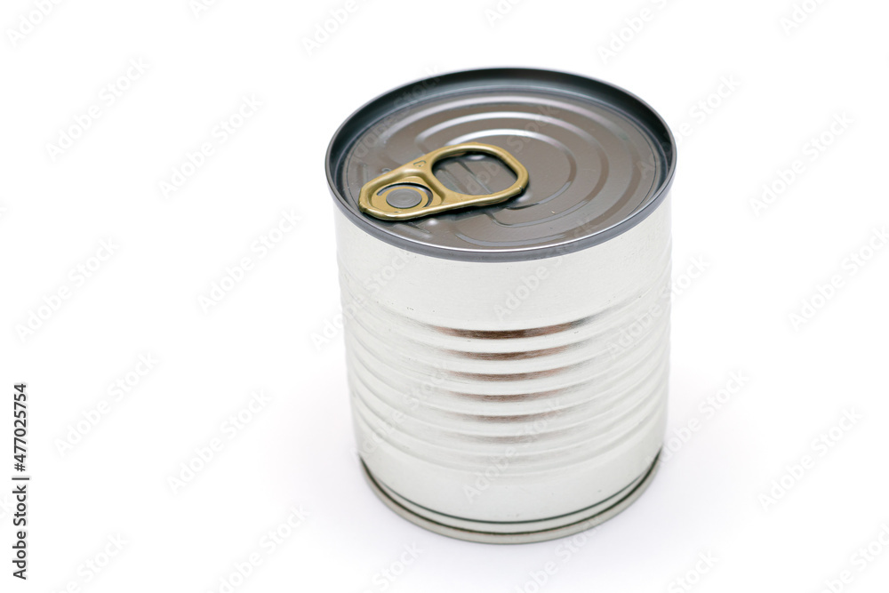 Unopened Tin Can with Blank Edge on White Background. Canned Food. Aluminum Can for Safe and Long Term Storage of Food. Steel Sealed Food Storage Container Unopened Tin Can with Blank Edge on White Background. Canned Food. Aluminum Can for Safe and Long Term Storage of Food. Steel Sealed Food Storage Container