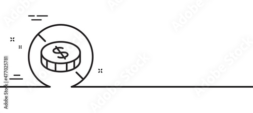 No cash line icon. Tax free sign. Coins money symbol. Minimal line illustration background. No cash line icon pattern banner. White web template concept. Vector
