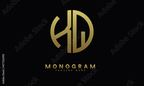 Alphabet KQ or QK illustration monogram vector logo template in round shape