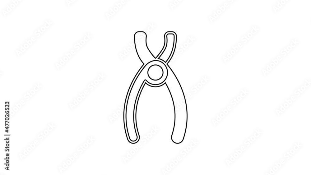 Black line Dental pliers icon isolated on white background. Dental equipment. 4K Video motion graphic animation Black line Dental pliers icon isolated on white background. Dental equipment. 4K Video motion graphic animation
