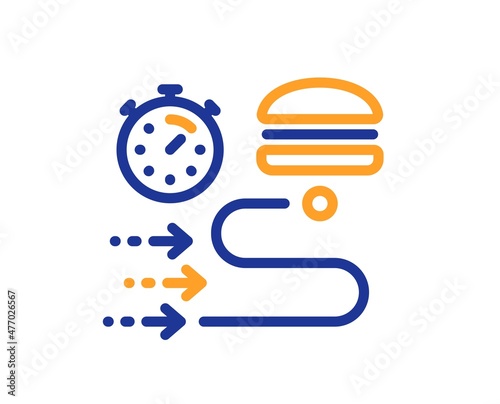 Food delivery line icon. Order time sign. Catering service symbol. Colorful thin line outline concept. Linear style food delivery icon. Editable stroke. Vector