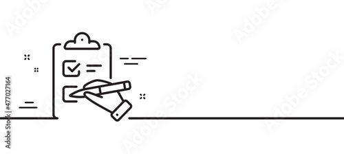 Checklist line icon. Clipboard document sign. Questioning survey symbol. Minimal line illustration background. Checklist line icon pattern banner. White web template concept. Vector