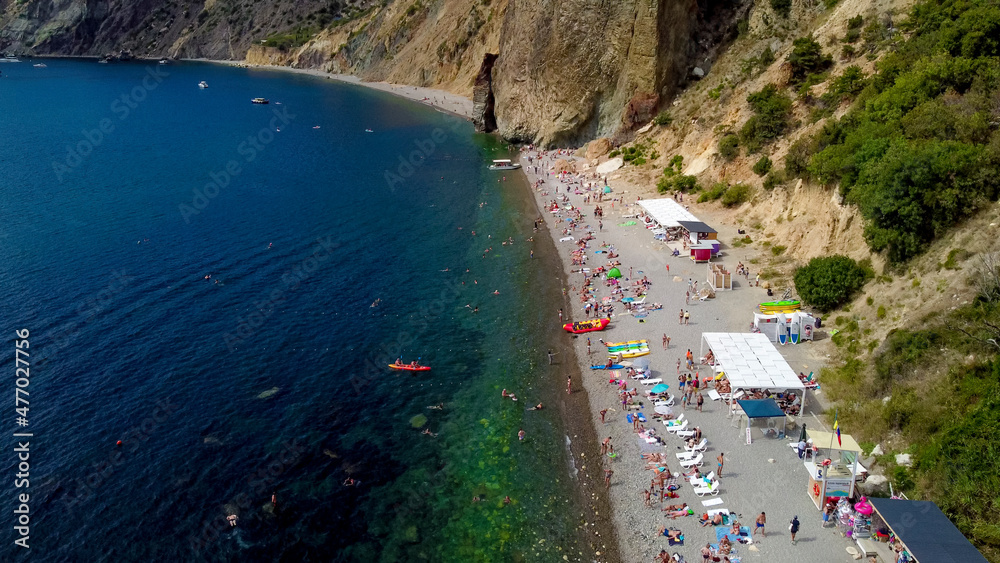 Beautiful view of the Jasper beach at Cape Fiolent on the Crimean peninsula.