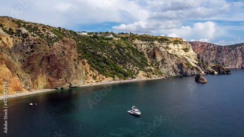  Beautiful view of the coast and the cliffs of Cape Fiolent on the Crimean peninsula.