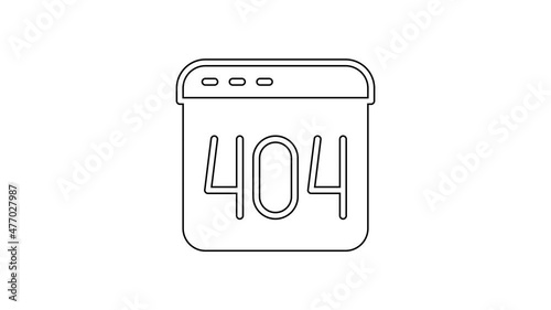 Black line Page with a 404 error icon isolated on white background. Template reports that the page is not found. 4K Video motion graphic animation