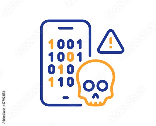 Cyber attack line icon. Ransomware threat sign. Phone hacking symbol. Colorful thin line outline concept. Linear style cyber attack icon. Editable stroke. Vector