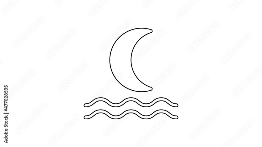 Black line Night fog or smoke icon isolated on white background. 4K Video motion graphic animation Black line Night fog or smoke icon isolated on white background. 4K Video motion graphic animation