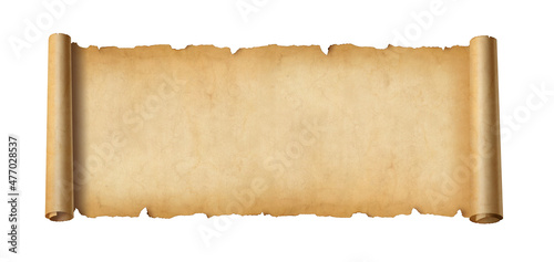 Old paper horizontal banner. Parchment scroll isolated on white