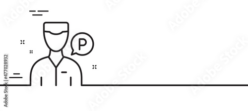Valet servant line icon. Parking person sign. Transport park service symbol. Minimal line illustration background. Valet servant line icon pattern banner. White web template concept. Vector