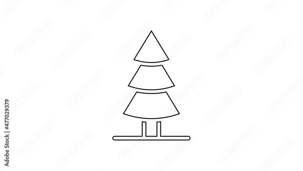 Black line Christmas tree icon isolated on white background. Merry Christmas and Happy New Year. 4K Video motion graphic animation Black line Christmas tree icon isolated on white background. Merry Christmas and Happy New Year. 4K Video motion graphic animation