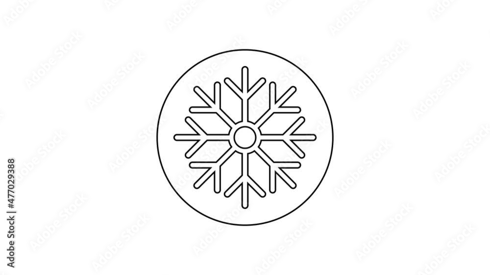 Black line Snowflake icon isolated on white background. Merry Christmas and Happy New Year. 4K Video motion graphic animation Black line Snowflake icon isolated on white background. Merry Christmas and Happy New Year. 4K Video motion graphic animation