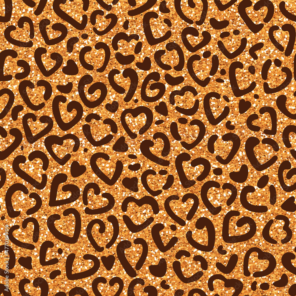 Seamless Leopard Pattern, Heart Shaped Figures, Vector Design Background Seamless Leopard Pattern, Heart Shaped Figures, Vector Design Background