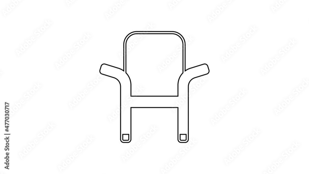 Black line Camping portable folding chair icon isolated on white background. Rest and relax equipment. Fishing seat. 4K Video motion graphic animation Black line Camping portable folding chair icon isolated on white background. Rest and relax equipment. Fishing seat. 4K Video motion graphic animation