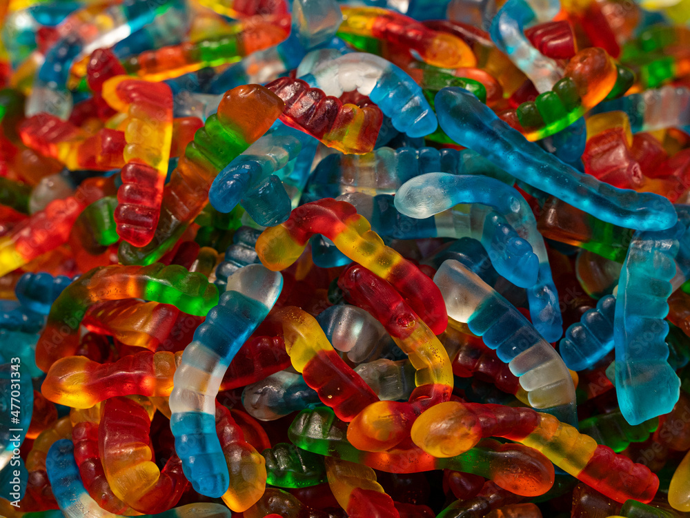 Children's sweets in the form of colorful snakes