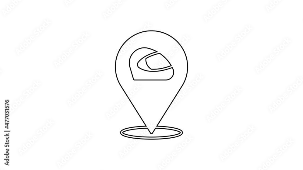 Black line Racing helmet icon isolated on white background. Extreme sport. Sport equipment. 4K Video motion graphic animation Black line Racing helmet icon isolated on white background. Extreme sport. Sport equipment. 4K Video motion graphic animation