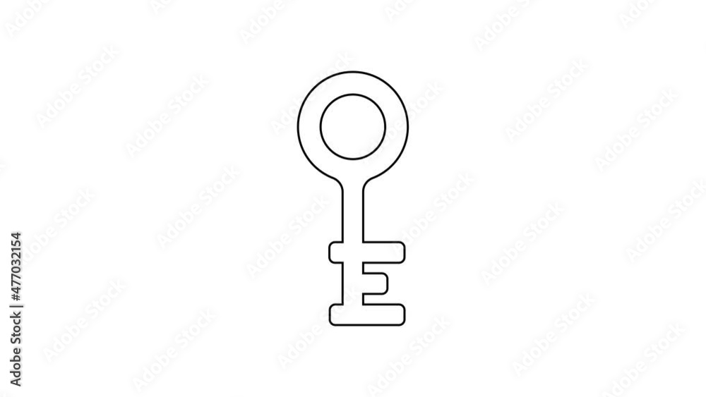 Black line Old key icon isolated on white background. 4K Video motion graphic animation Black line Old key icon isolated on white background. 4K Video motion graphic animation