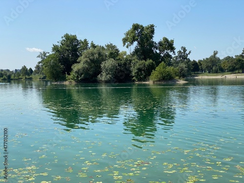 Jarun - small lake or Jarun's small lake and Island of love during the summer, Zagreb - Croatia (Jarun - malo jezero ili Jarunsko malo jezero i Otok ljubavi tijekom ljeta (RŠC Jarun), Zagreb)