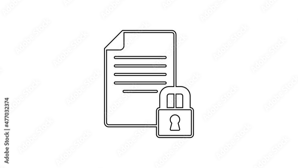 Black line Document and lock icon isolated on white background. File format and padlock. Security, safety, protection concept. 4K Video motion graphic animation Black line Document and lock icon isolated on white background. File format and padlock. Security, safety, protection concept. 4K Video motion graphic animation