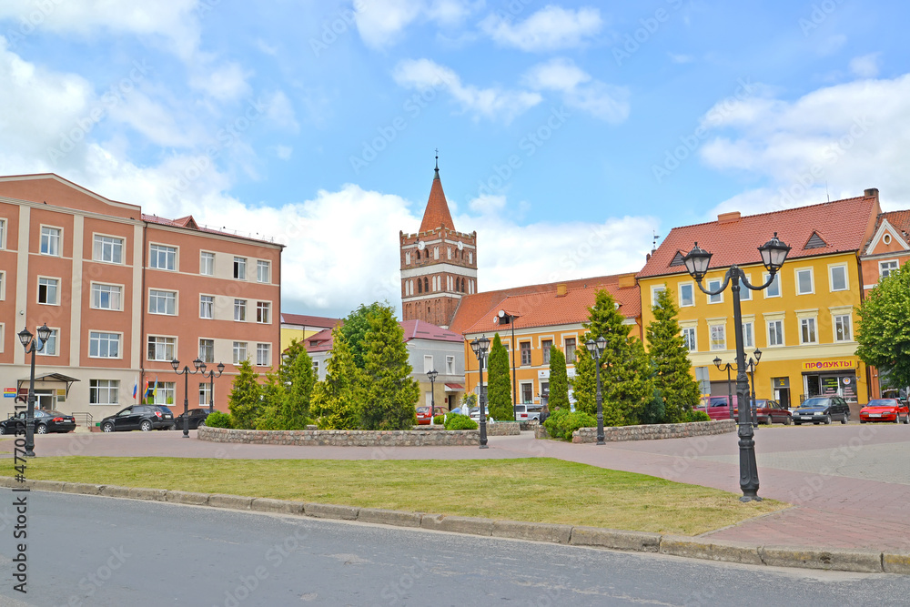 PRAVDINSK, RUSSIA. The square of the 50th anniversary of the Victory by summer day. Kaliningrad region