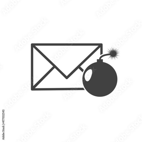 Vector envelope and bomb icon on white isolated background.  Layers grouped for easy editing illustration. For your design.