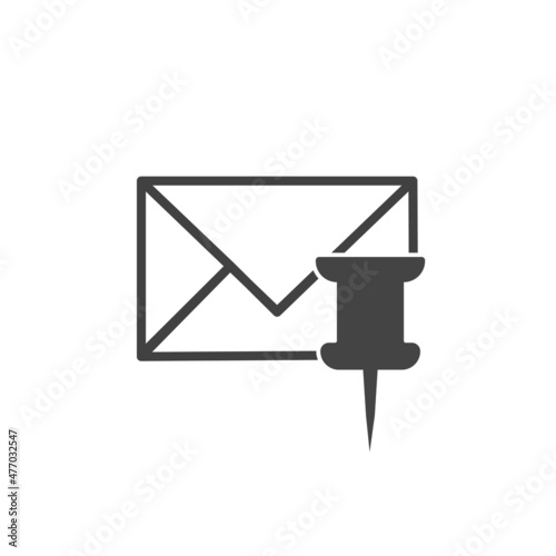  Vector icon envelope clerical pin on white isolated background. Layers grouped for easy editing illustration. For your design.