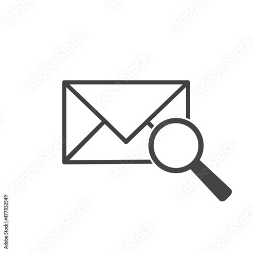  Vector icon of envelope and magnifier, magnifying glass on white isolated background. Layers grouped for easy editing illustration. For your design.