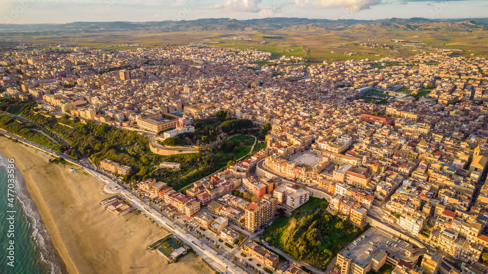 Aerial View of Gela City, Caltanissetta, Sicily, Italy, Europe Aerial View of Gela City, Caltanissetta, Sicily, Italy, Europe