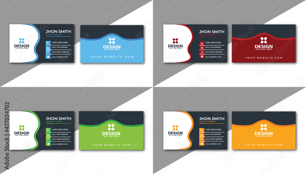 Modern business card design Vector template, Flat Style Vector Illustration. 4 Color Combinations. Stationery Design and visiting card, Creative and professional business card.