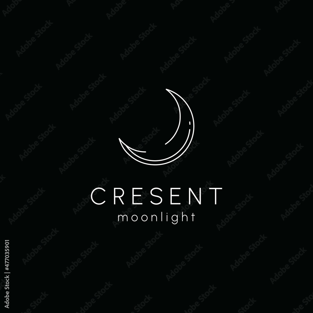 Obraz premium Elegant crescent moon and star logo design line icon vector in luxury style outline linear