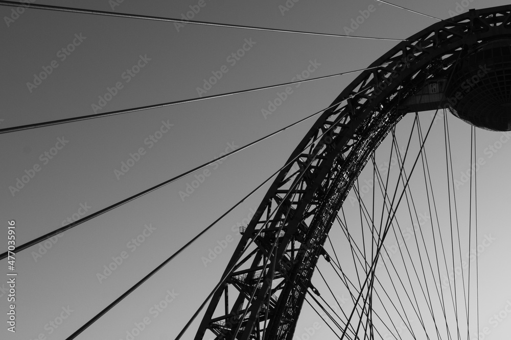 bridge against the blue sunset sky, red bridge at sunset in winter W&B bridge against the blue sunset sky, red bridge at sunset in winter W&B