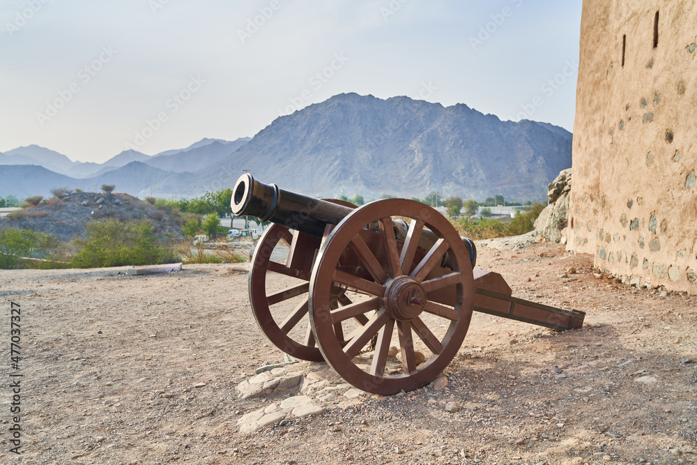 Fototapeta premium an old cannon stands near the old fortress