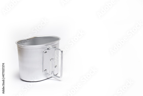 aluminum camping cooking soup pot white background