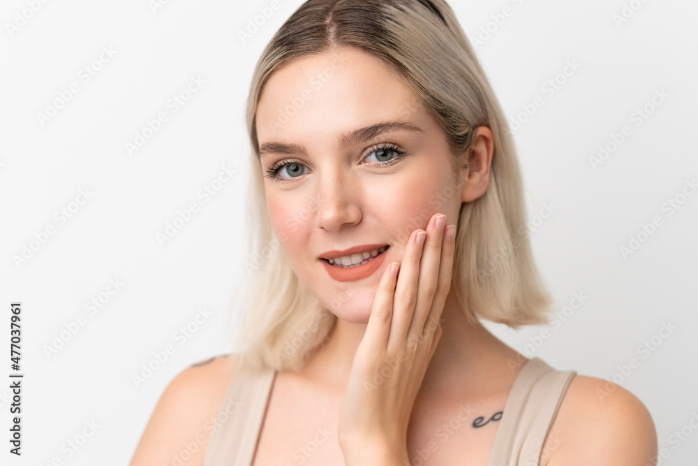 Pretty Blonde caucasian woman isolated on white background Pretty Blonde caucasian woman isolated on white background
